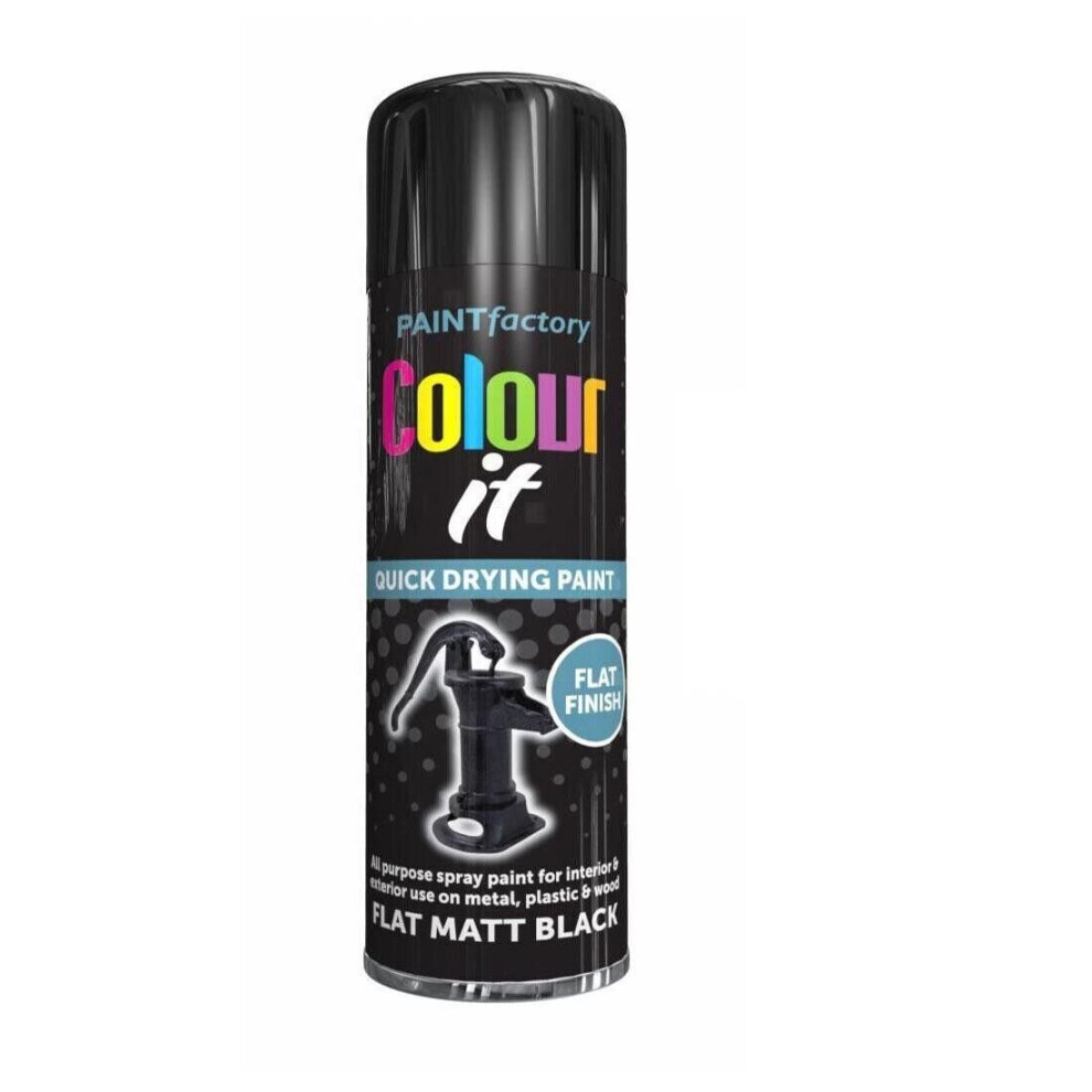 Flat Matt Black Aerosol Spray Paint Metal Wood Plastic All Purpose 250Ml 5055319528528