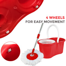 (Red) 360 Degree Spinning Mop Bucket Home Cleaner Cleaning With 2 Microfiber Mop Heads