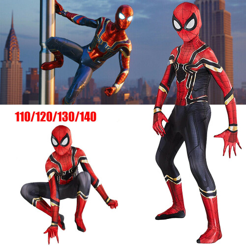 ( S:100-110(4-5Years)) Kids Boys Avengers Iron Spiderman Superhero Cosplay Costume Fancy Dress Jumpsuit