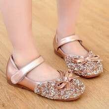 (Gold, UK 2) Girls Princess Shoes Wedding Party Children Leather Shoes Student Flats UK
