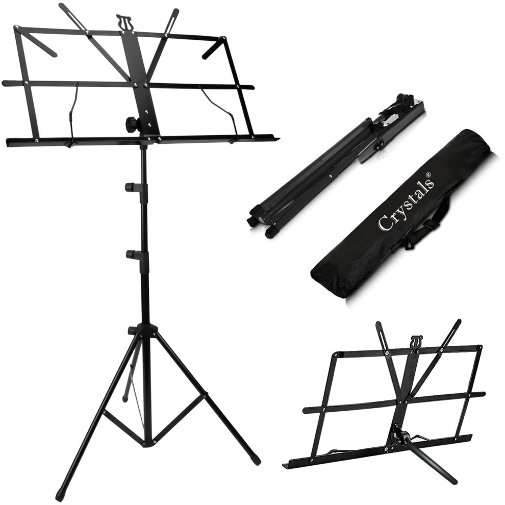 Denny International Height-Adjustable Foldable Music Tripod Stand For Orchestral Books & Papers – Portable Black