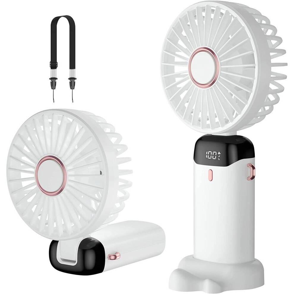 (White) Hand held Fold Desk Cooling Fan USB Rechargeable