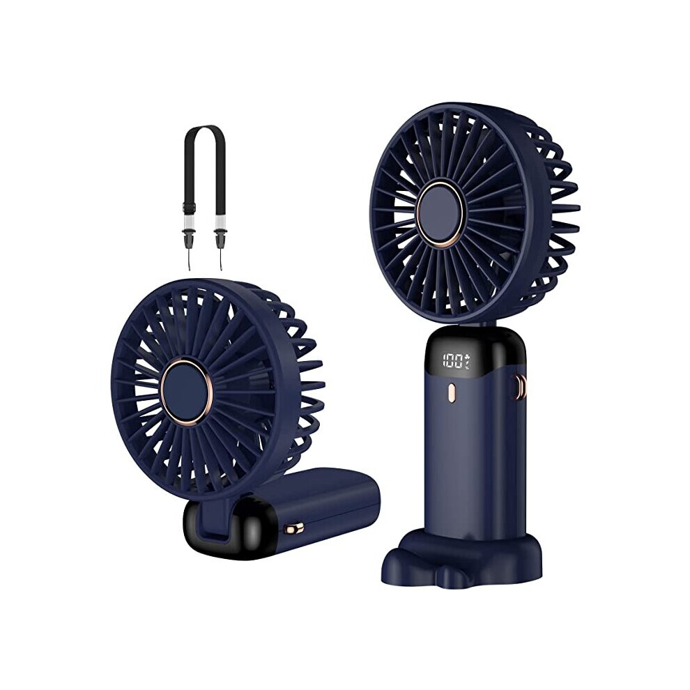 (Blue) Hand held Fold Desk Cooling Fan USB Rechargeable