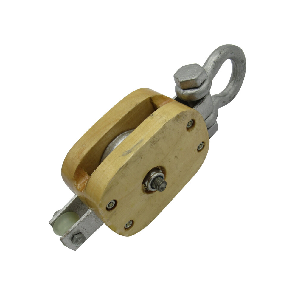 0.4 Ton 4" Single Wood Block With Shackle - 13Mm Wire Rope Wooden 600988482562