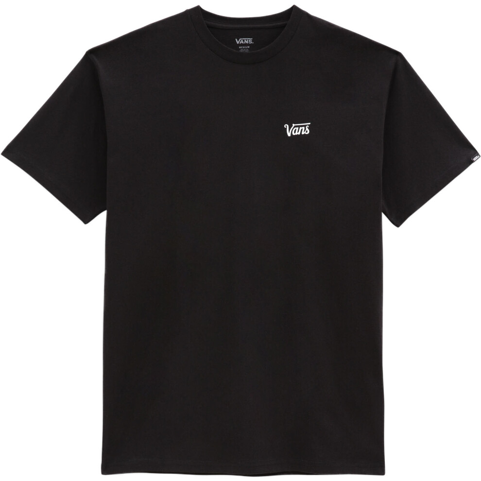 (S, Black) Vans Mens Mini Script Short Sleeve Crew Neck Cotton T-Shirt Top Tee