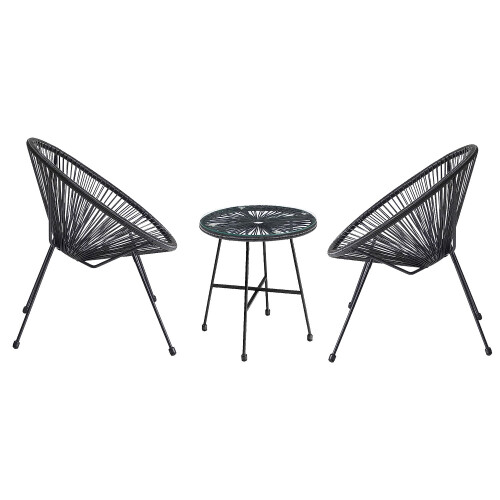3 Pce Cabana String Moon Egg Chair Rattan Glass Table Garden Patio ...
