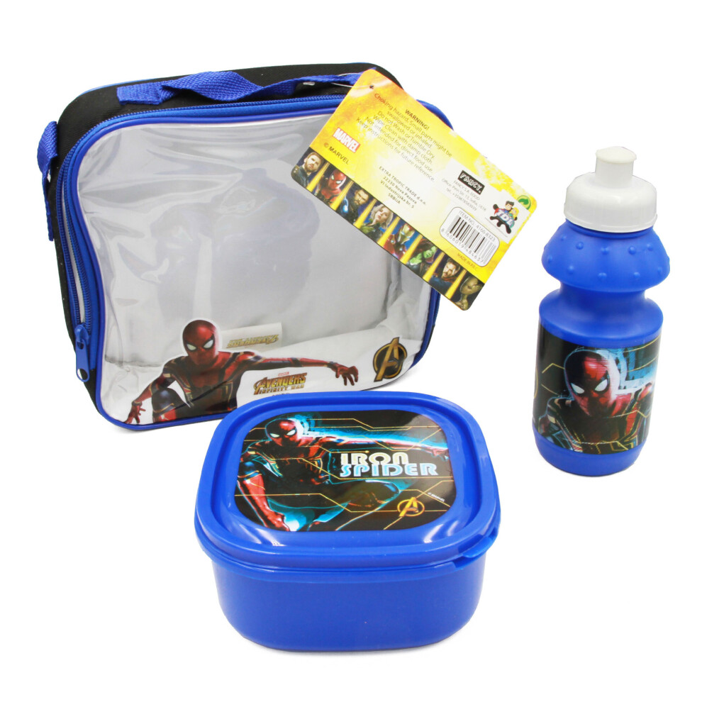 Marvel Iron Spider Man - 3 Piece Lunch Bag Sandwich Box Sports Bottle Blue