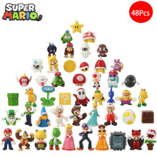 (SuperMarioSet) 48 Pcsset Super Mario Bros Luigi Model Doll Toys Action Figures Cake Decoration