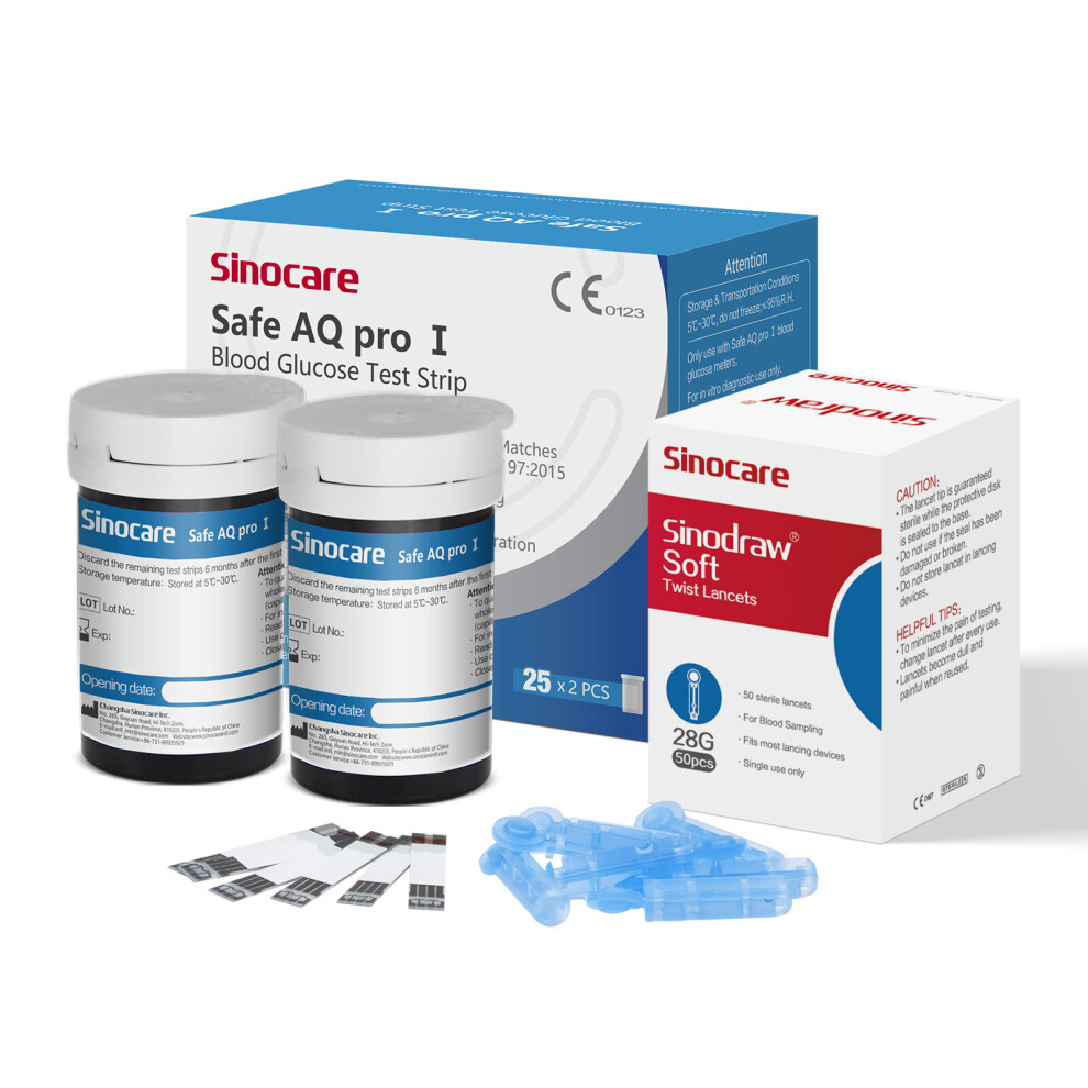 (Safe AQ Pro I 50 Strips) sinocare Strips & Lancets Only for Safe AQ Pro I