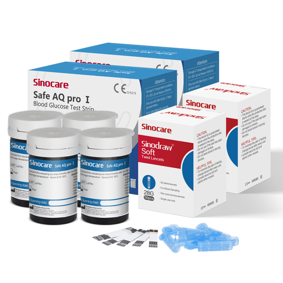 (Safe AQ Pro I 100 Strips) sinocare Strips & Lancets Only for Safe AQ Pro I