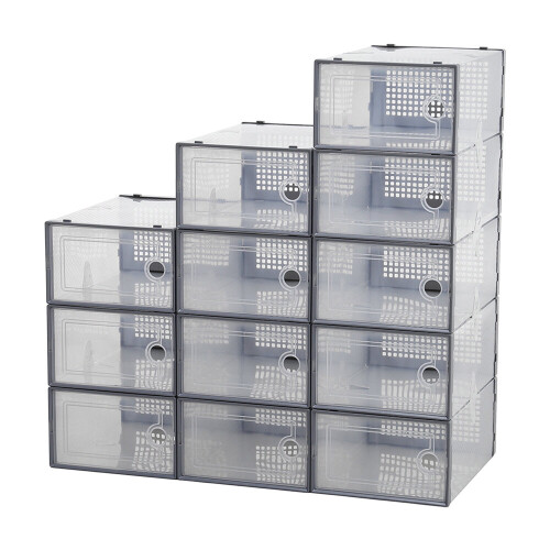 Living And Home (Grey) 12x Stackable Shoe Storage Box Organiser 1