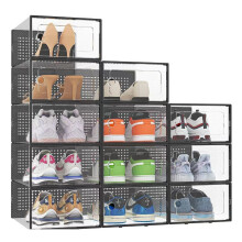 (Black) 12x Stackable Shoe Storage Box Organiser
