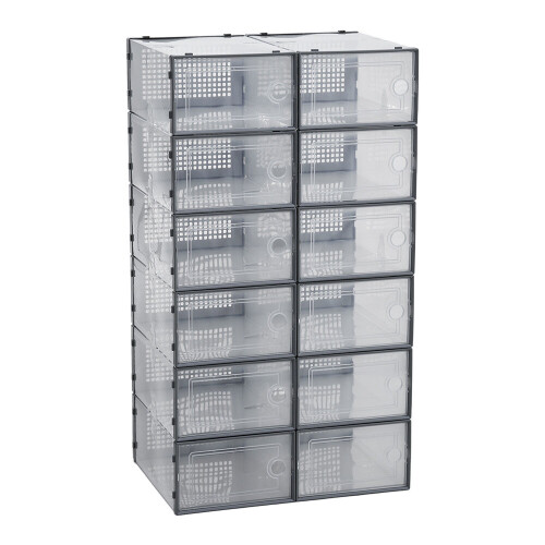 Living And Home (Grey) 12x Stackable Shoe Storage Box Organiser 2