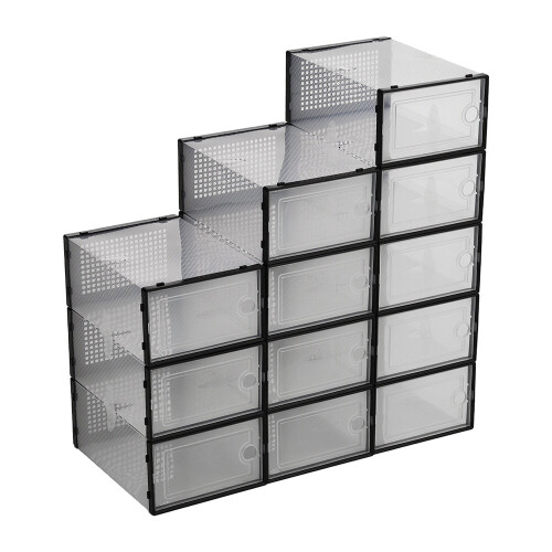 Living And Home (Black) 12x Stackable Shoe Storage Box Organiser 2