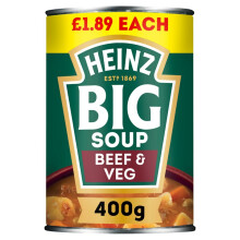 Heinz Big Soup Beef & Veg400g (Pack of 12)