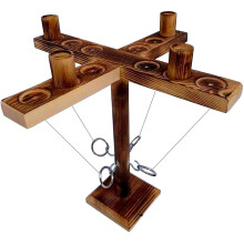 For 4 People Hook and Ring Toss Battle Game Handmade Wooden Party