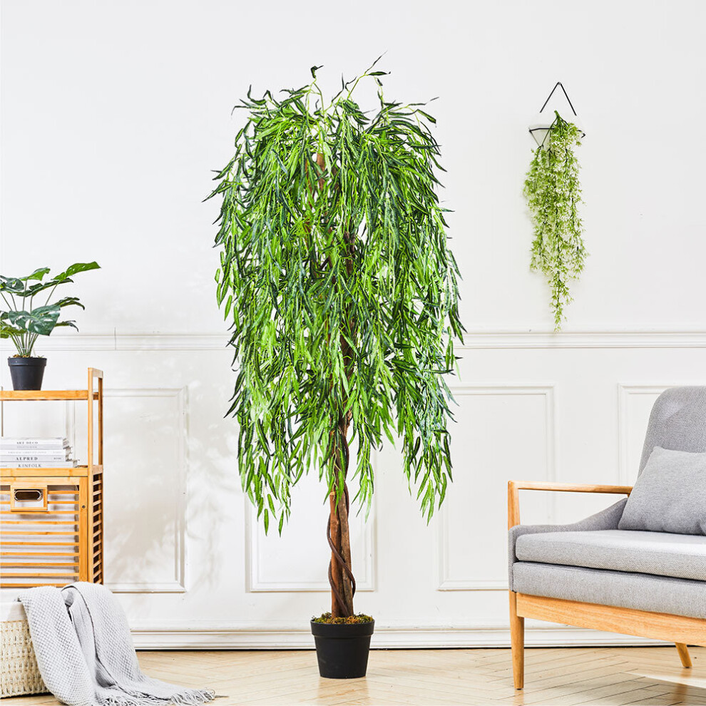Living And Home 180Cm Realistic Artificial Willow Tree - Lush Leaves, Low Maintenance, Sturdy Trunk, Base Included Green