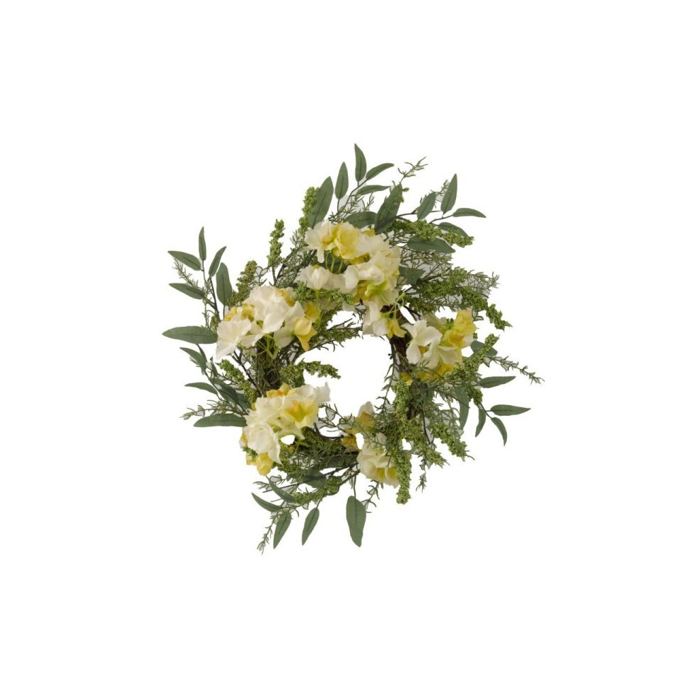 Artificial Flower Door Wreath Faux Yellow Hydrangea Hanging Home Garden Decor
