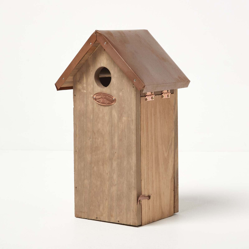 Homescapes Real Wood Great Tit Bird Box House With Copper Roof