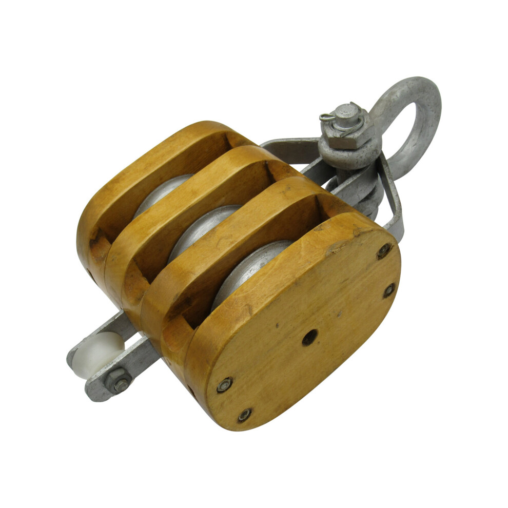 1.4 Ton 6" Treble Wood Block With Shackle - 19Mm Wire Rope Wooden 600988482517