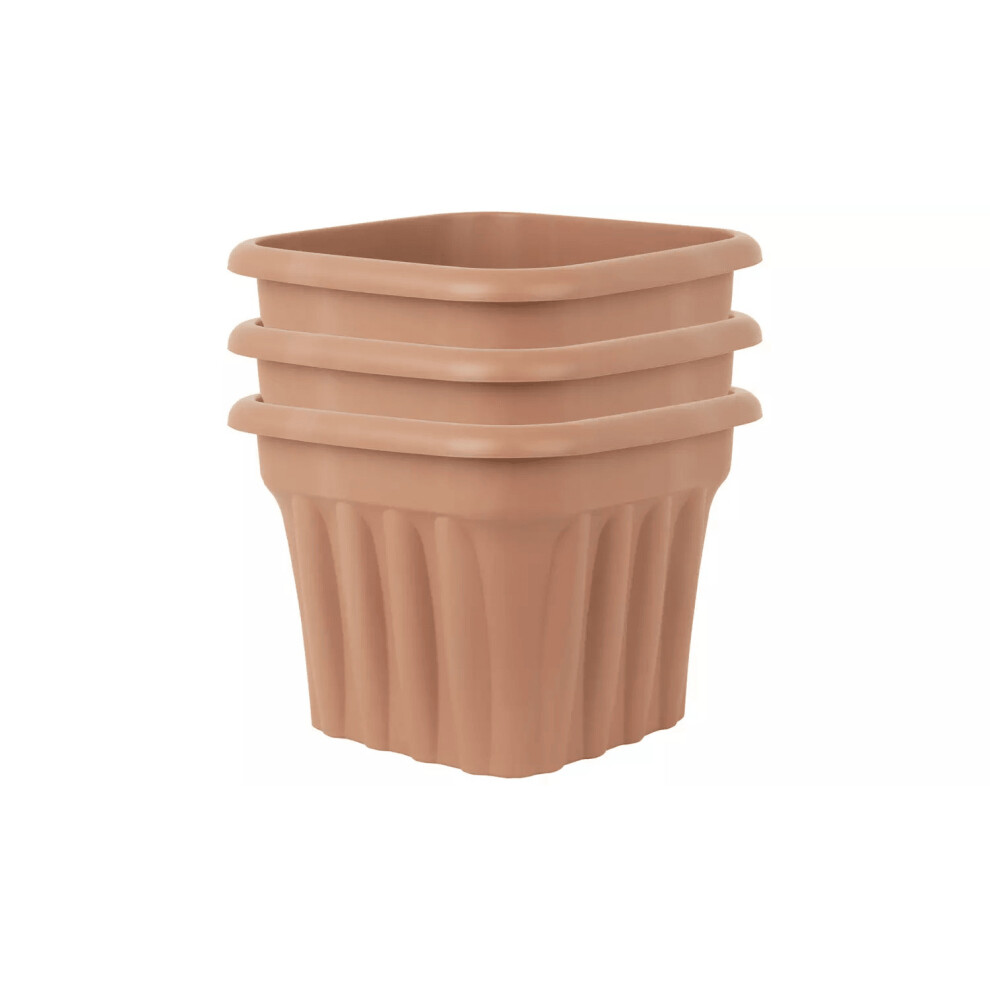 Wham 40cm Square Vista Plastic Planter- Set of 3, Terracotta
