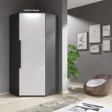 (With LED Lights) White Gloss & Matt Graphite Corner Wardrobe Closet Storage Clifton 14G LED Light