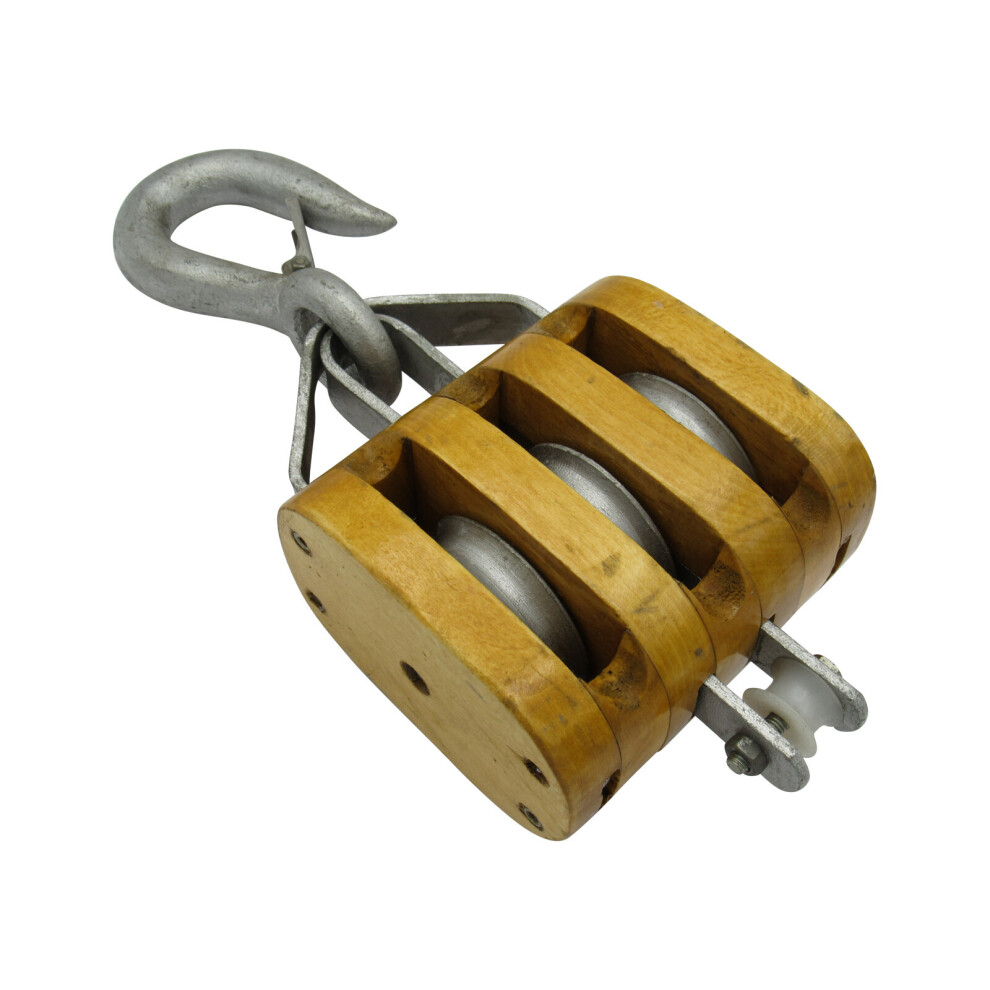 0.8 Ton 4" Treble Wood Block With Hook - 13Mm Wire Rope Wooden 600988482401