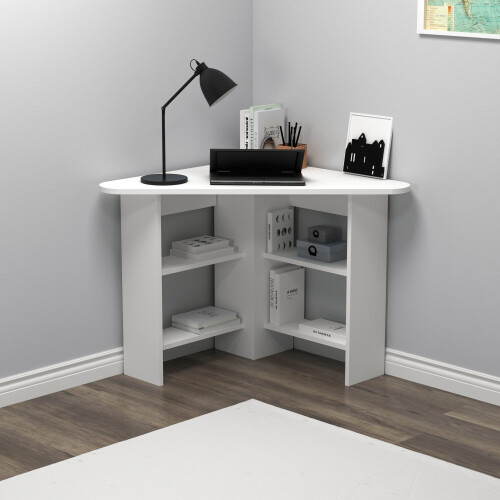 (White) Gredos Computer Desk with Shelves 1