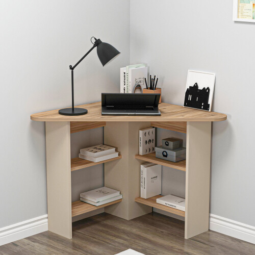 (Atlantic Pine - Beige) Gredos Computer Desk with Shelves 1