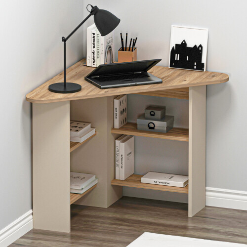 (Atlantic Pine - Beige) Gredos Computer Desk with Shelves 2
