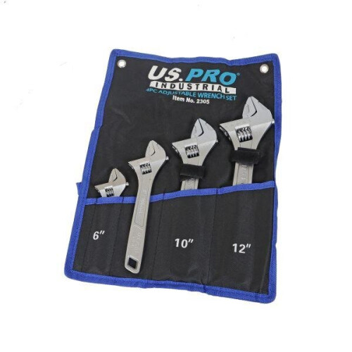 US PRO INDUSTRIAL 4PC Adjustable Wrench Spanner Set Sizes 6", 8", 10", and 12" 2305 1