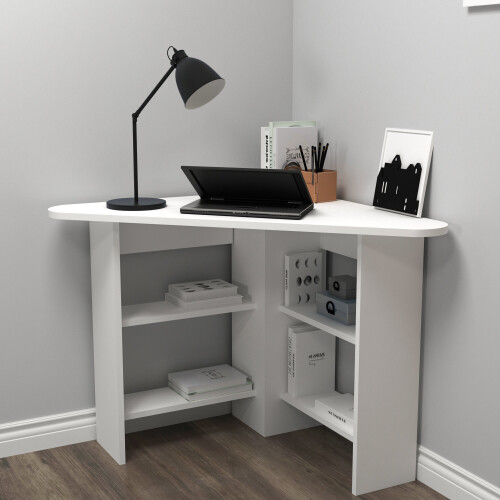 (White) Gredos Computer Desk with Shelves 2