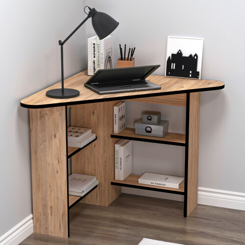 (Atlantic Pine - Black Band) Gredos Computer Desk with Shelves 1