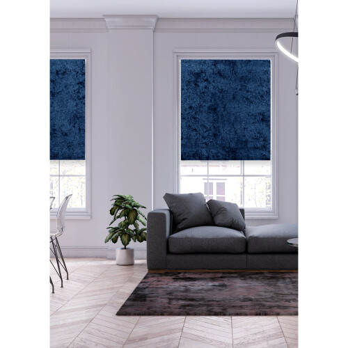 (Midnight Blue, 90 cm Width x 165 cm Drop) VELVET CRUSHED ROLLER BLIND