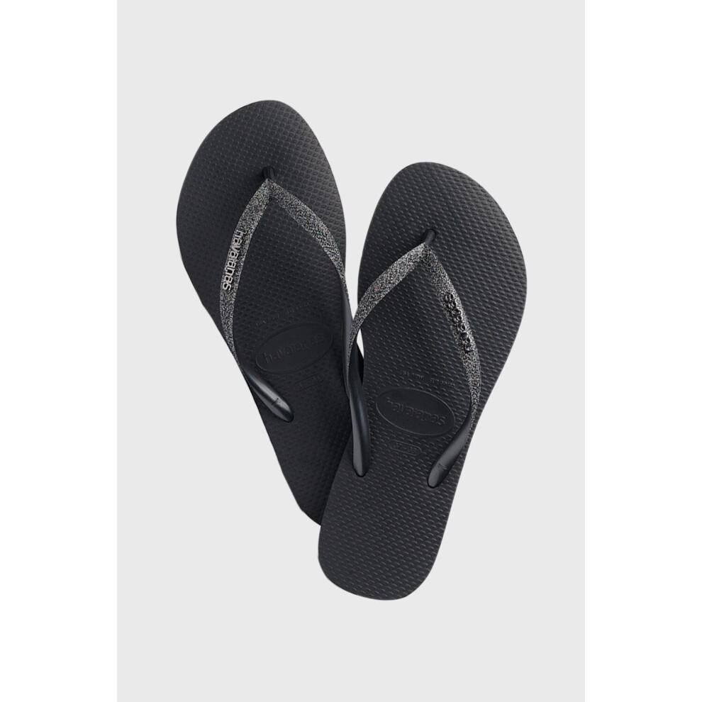 (KIDS UK 10/11, BLACK) HAVAIANAS kids slim glitter strap flip flops