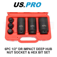 US PRO Tools 6PC 1/2" DR Impact Deep Hub Nut Socket & Hex Bit Set 3813