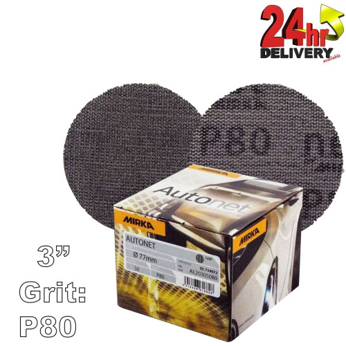 Mirka Autonet 77mm 3" Box 50 Sanding Discs - P80 Grit Abranet