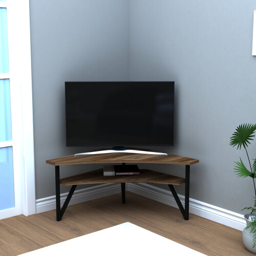 (Light Walnut) Lotte Corner TV Stand Entertainment Center 1