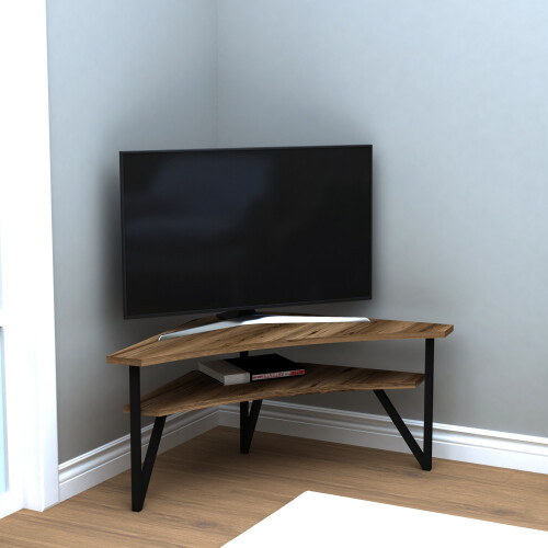 (Light Walnut) Lotte Corner TV Stand Entertainment Center 2