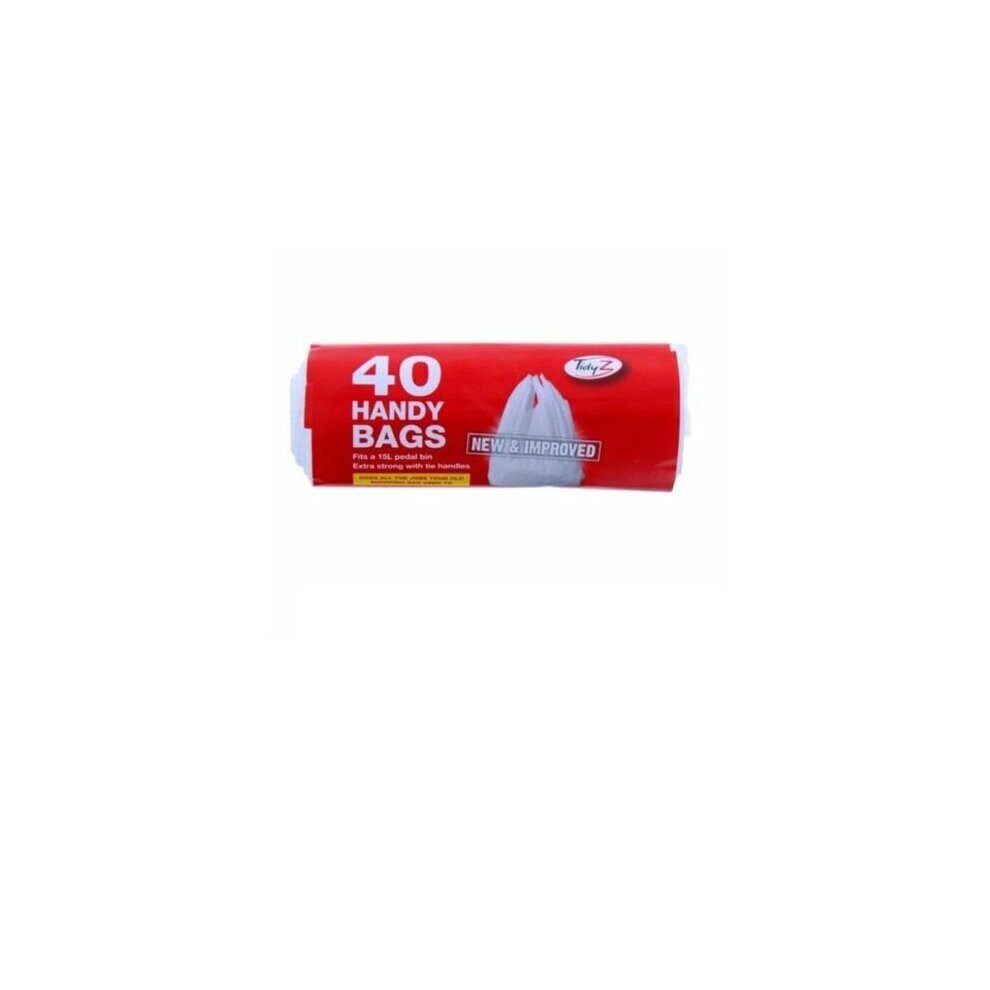 Tidzy 12 X Tidyz 40 Handy Bags Shopping Extra Strong 15L Pedal Bin Liner Tie Handle White/Red