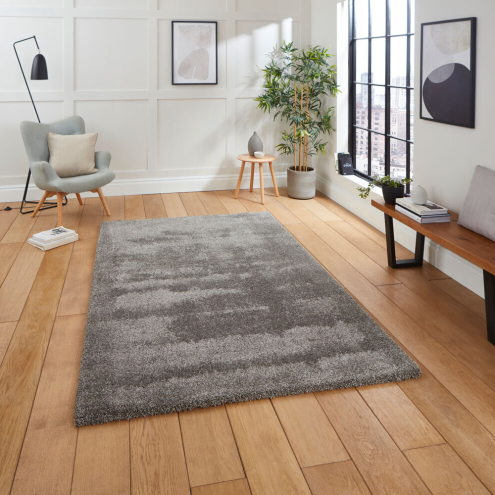 (Grey) Think Rugs Deluxe Shaggy Heavy Weight High Density Pile Rug