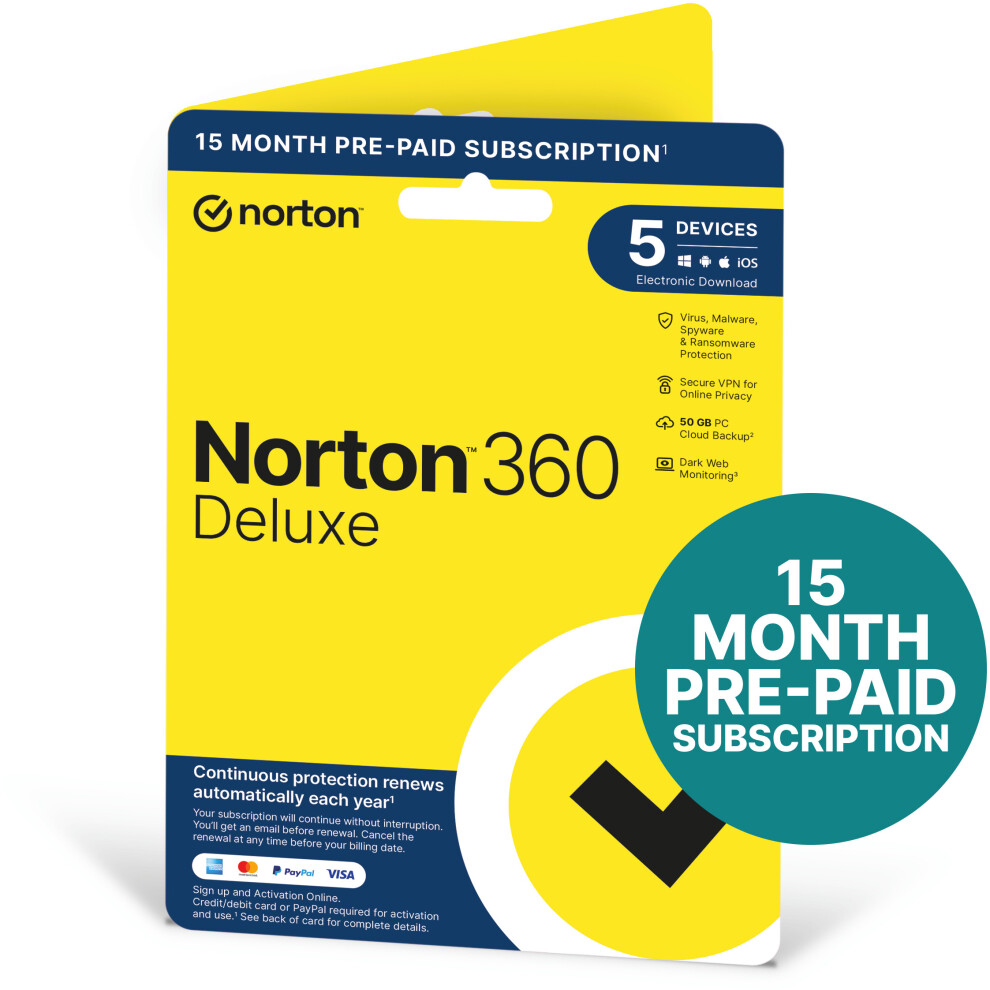 Norton 360 Deluxe 2023 5 Devices 15 MONTHS Subscription with Auto Renewal