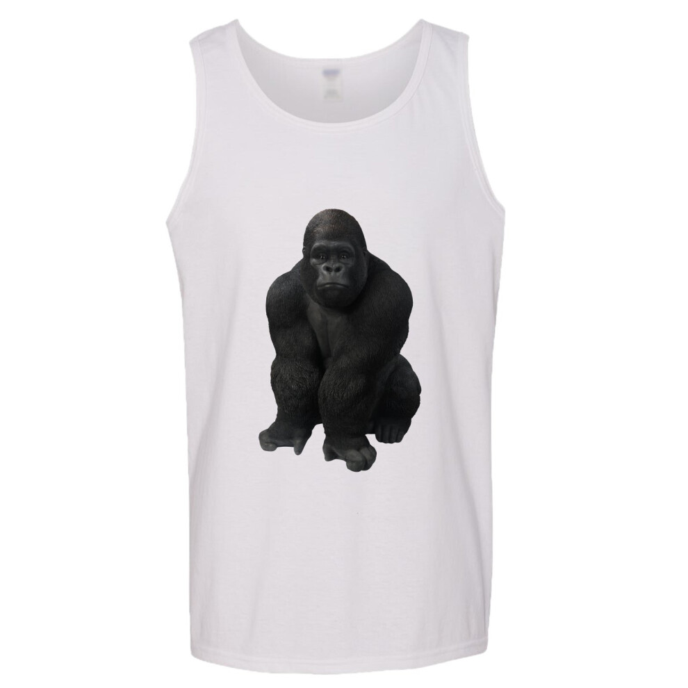 (3XL) Cool Gorilla Animal Jungle Design Mens White Basic Tank Top Singlet T Shirt