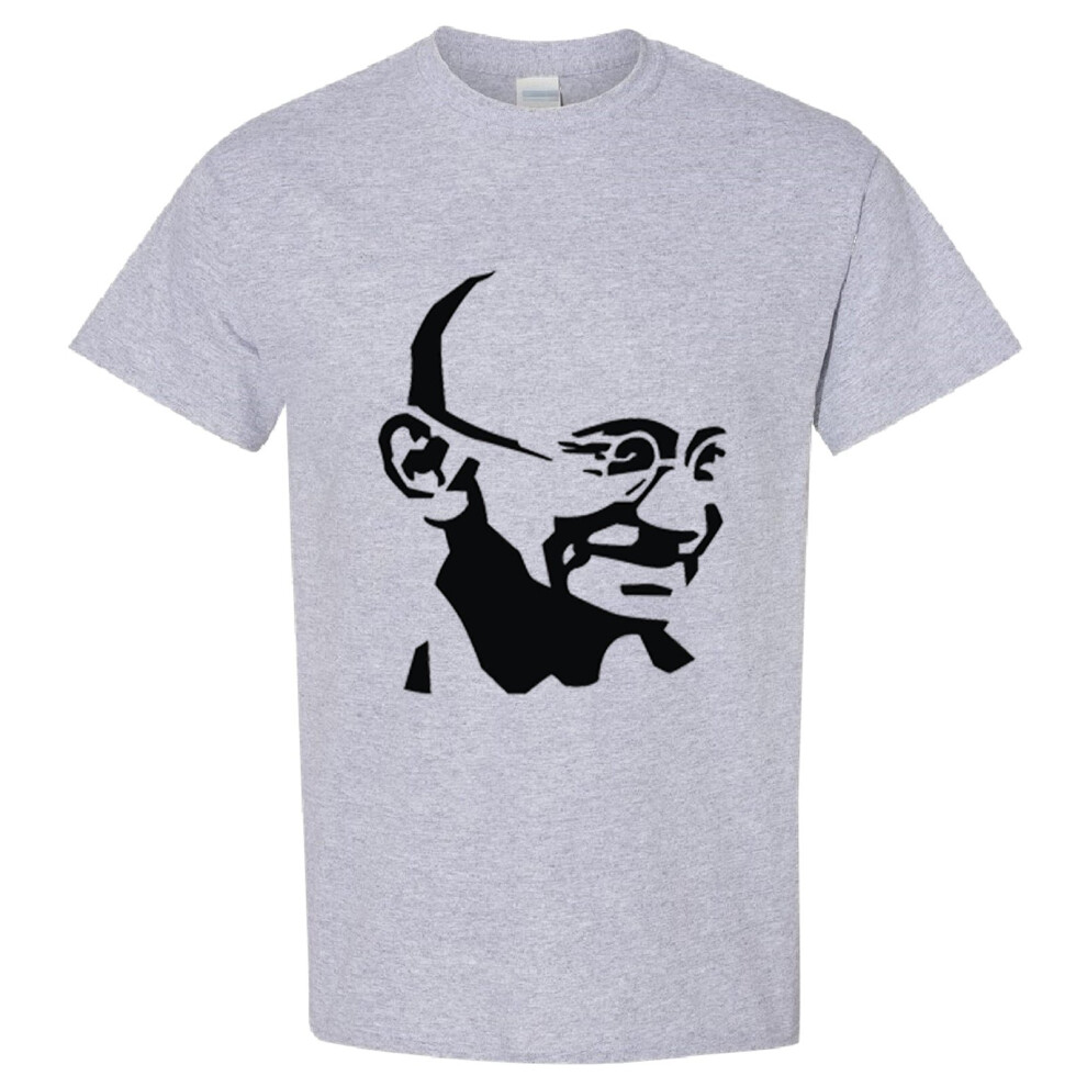 (S) Mahatma Gandhi Hindi Indian Religion Hero Men Grey Classic T Shirt Tee Top