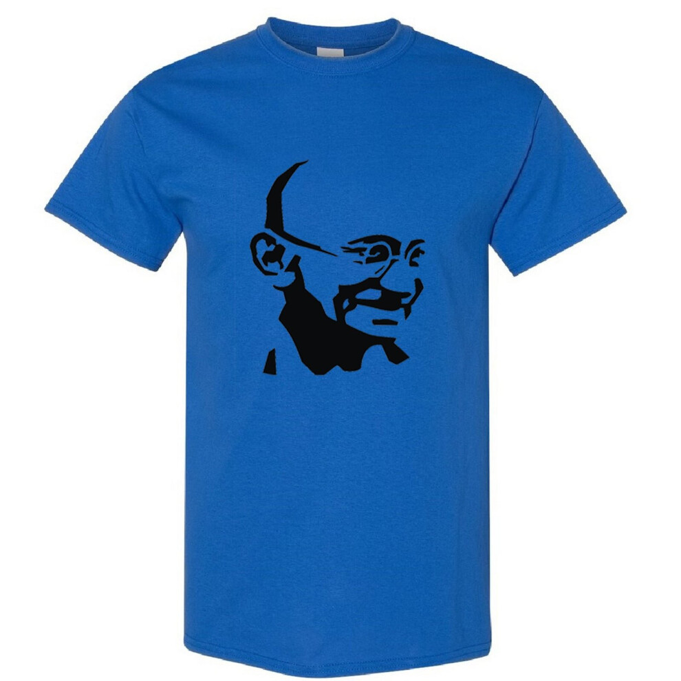 (M) Mahatma Gandhi Hindi Indian Religion Hero Men Blue Classic T Shirt Tee Top