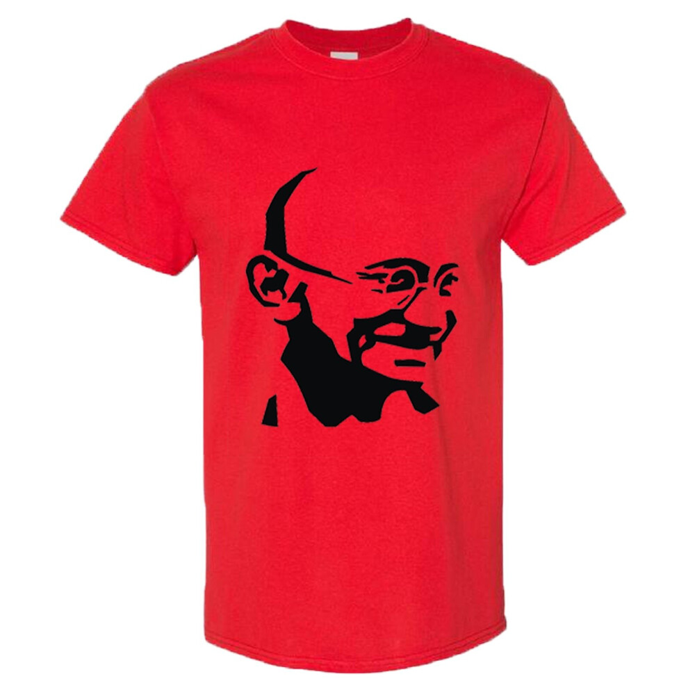 (2XL) Mahatma Gandhi Hindi Indian Religion Hero Men Red Classic T Shirt Tee Top