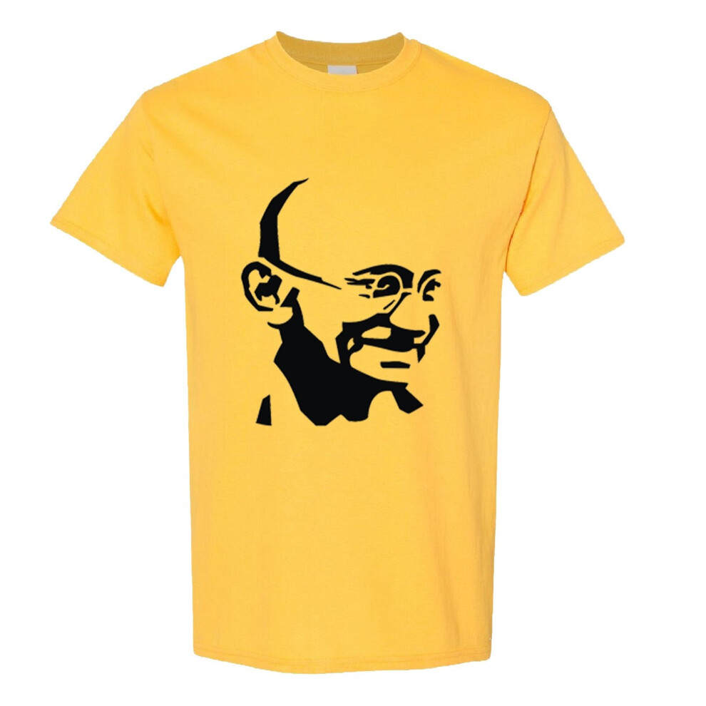 (XL) Mahatma Gandhi Hindi Indian Religion Hero Men Yellow Classic T Shirt Tee Top