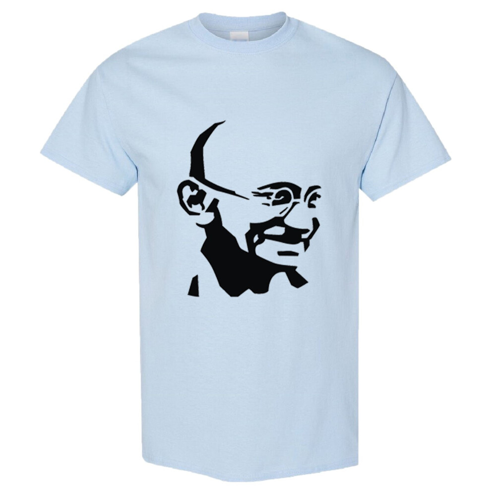 (M) Mahatma Gandhi Hindi Indian Religion Hero Men Light Blue T Shirt Tee Top