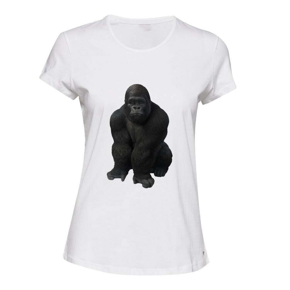 (L) Cool Gorilla Animal Jungle Design Gym Workout White Ladies Women T Shirt Tee Top