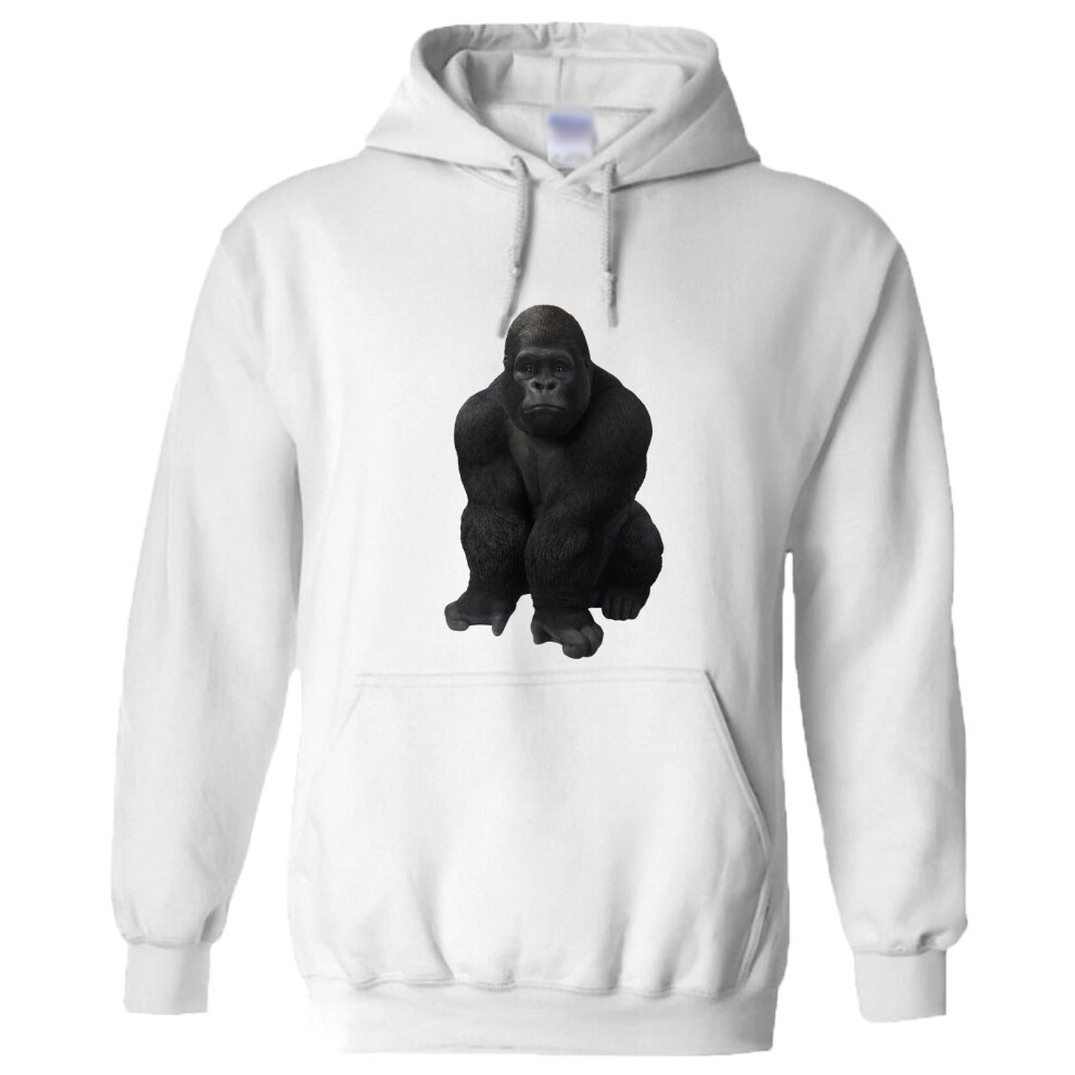 (M) Cool Gorilla Animal Jungle Design Mens White Hoodie Hooded Sweat Sweater